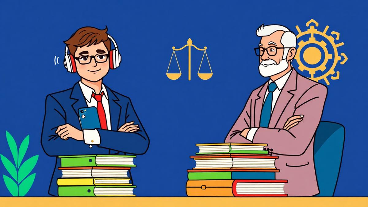 Gen Z lawyer and senior law firm partner side by side, illustrating law firm recruitment and retention of Gen Z lawyers